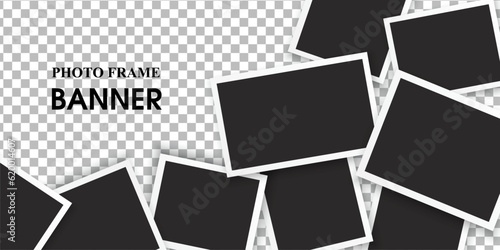 banner of empty photo frames compositions. Realistic vector mockups. Retro photo frames with shadow isolated on transparent background.