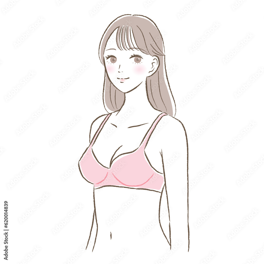 ピンクのブラジャーを着用した若くて可愛らしい女性のイラスト ピンクのブラジャーを着用した若くて可愛らしい女性のイラスト