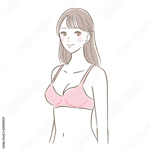 ピンクのブラジャーを着用した若くて可愛らしい女性のイラスト