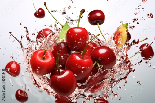 Delicious cherry berry juice splash, isolated on white background