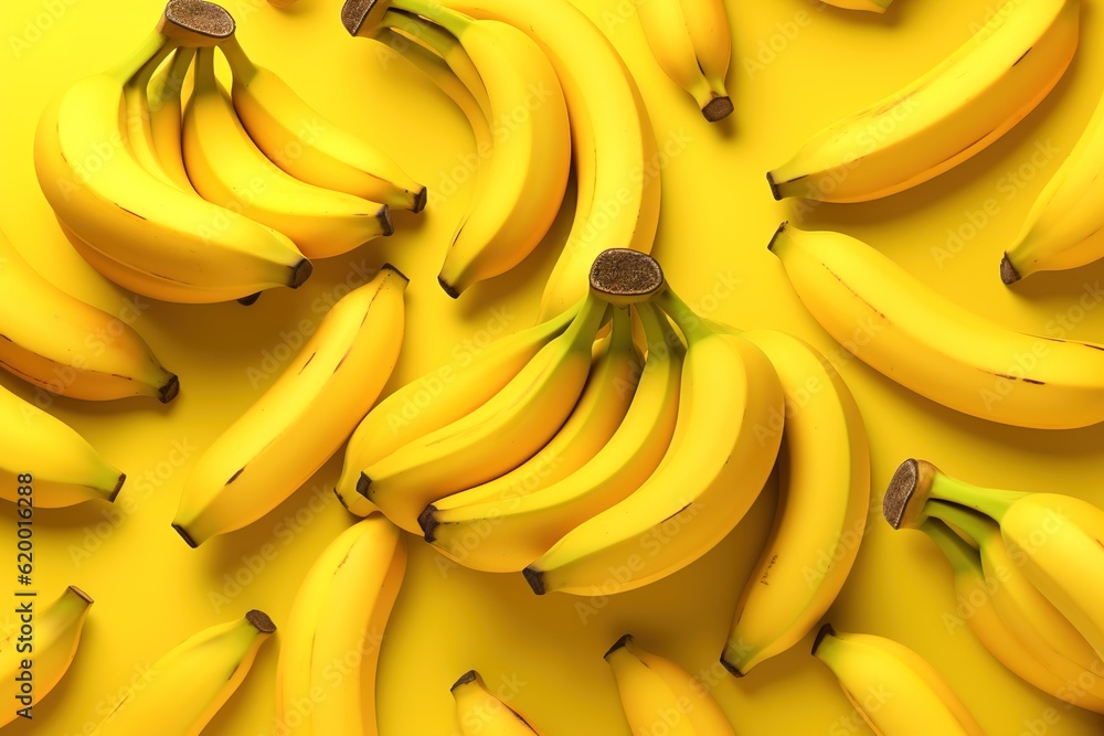 Yellow background filled with bananas, web design fruit background