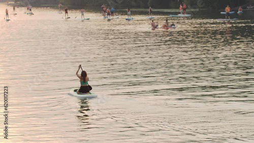 Supsurfing In The Moscow River At Sunset, Water Activities photo