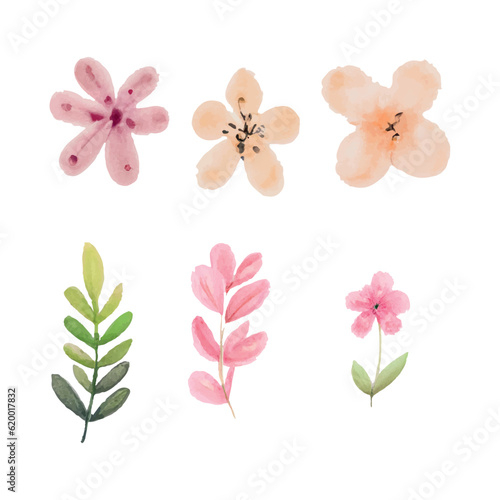 Beautiful set of bouquet of watercolor flowers and leaves. watercolor floral elements
