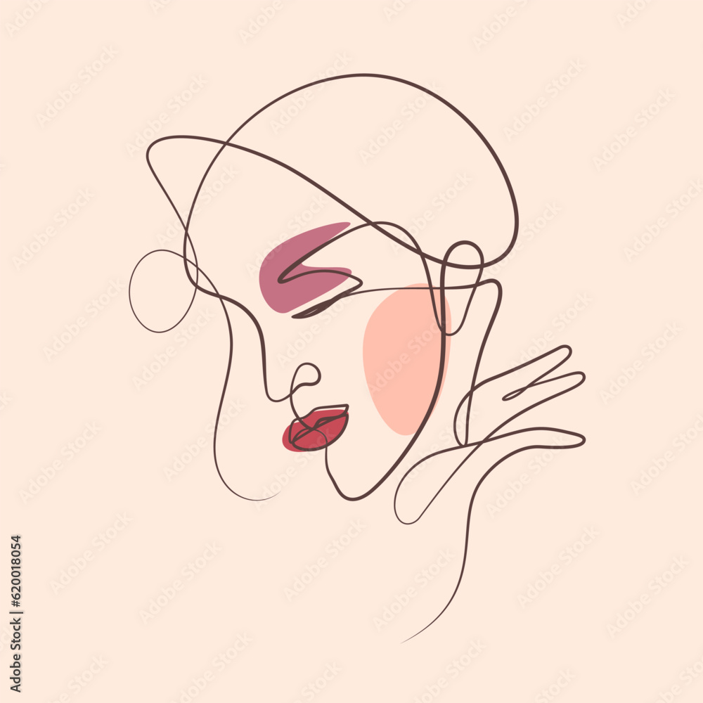 calligraphy art and boho shape of woman face one line vector calligraphy art and boho shape of woman face one line vector