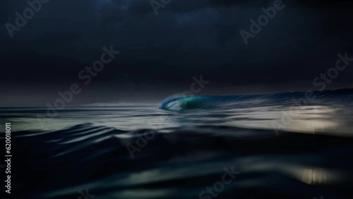 Moonlit Surf: Nature's Masterpiece - Video of a surf wave under a storm at sunset. Ideal for surf, travel, and nature-themed content. Reworked generative AI.