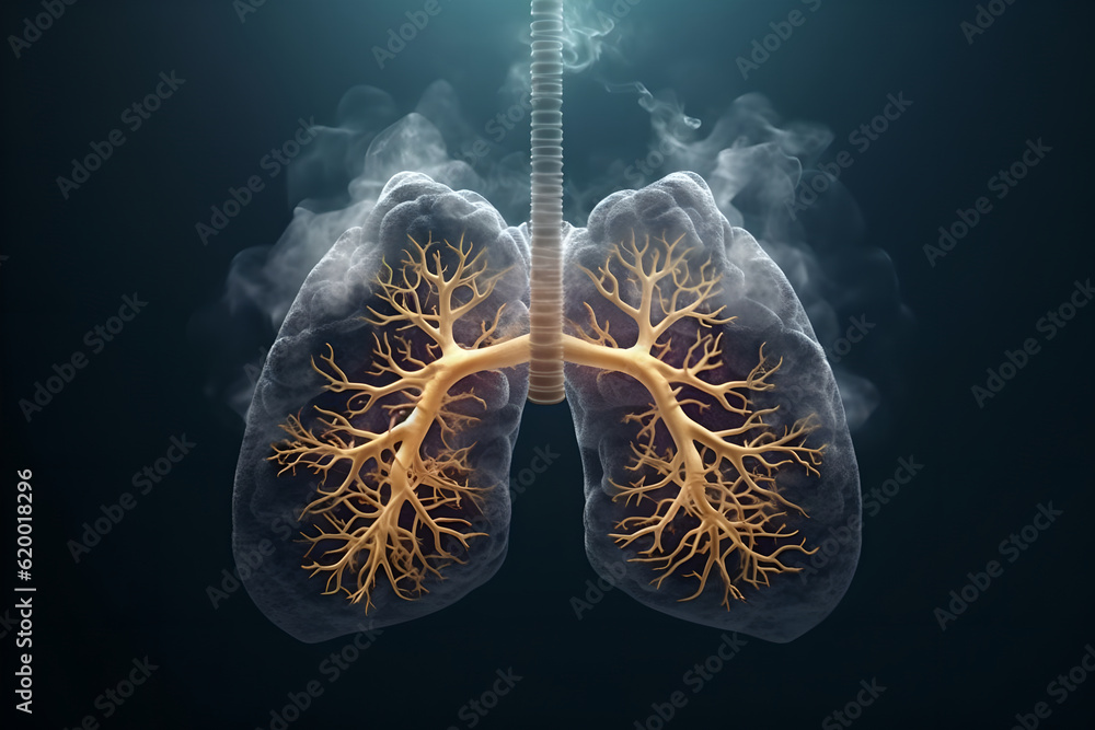 Unhealthy lungs due to smoking inhalation and environmental pollution