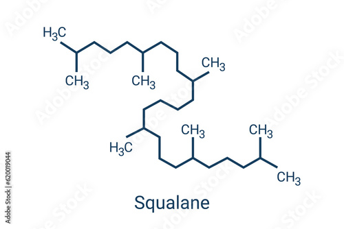 Skeletal formula of squalane molecule, saturated compound, derived from squalene. Used in cosmetics as emollient and moisturizer. Vector illustration.