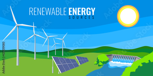 Renewable energy from nature for sustainable use. for a better world, vector, Illustration 