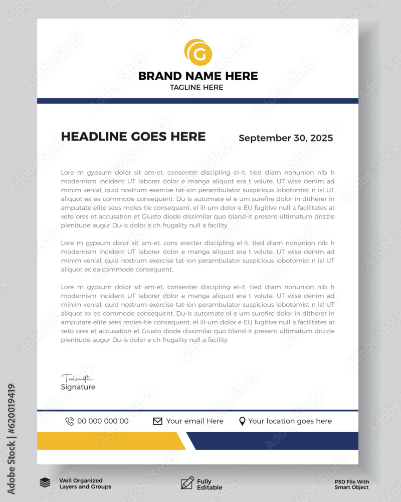 Obraz premium elegant And Modern letterhead template design With Black yellow Color.