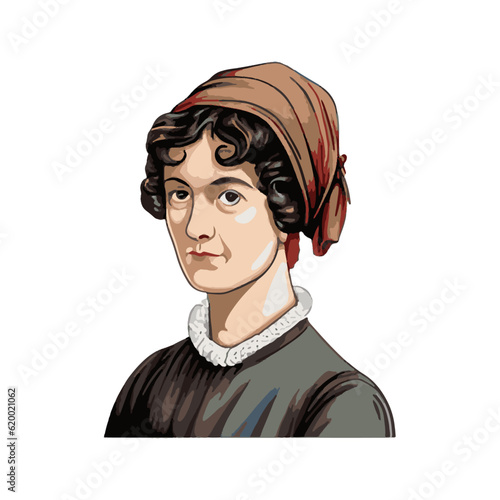  Jane Austen realistic portrait vector template.