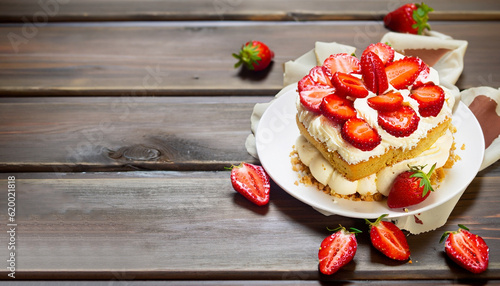 Sponge cake with strawberries and vanilla cream.