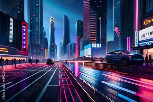 A beautiful majestic and futuristic city with colorful lights  Created with AI