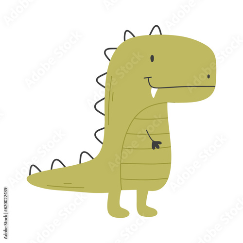 Cute dinosaur in cartoon scandinavian style. Vector illustration for a kids room. Hand drawn dino isolated on white background. Dino character.
