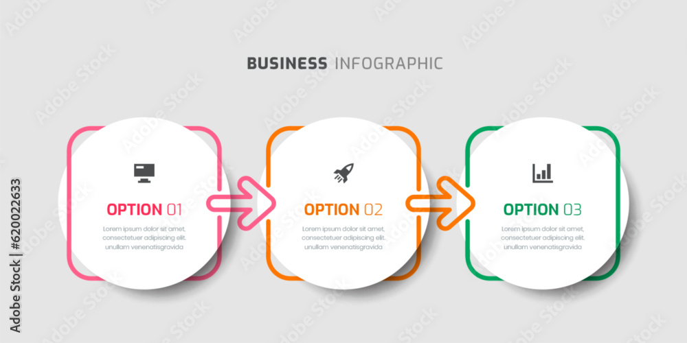 Business Infographic Template with Circle Label, Arrows, 3 Numbers and Icon for Presentation Business Infographic Template with Circle Label, Arrows, 3 Numbers and Icon for Presentation