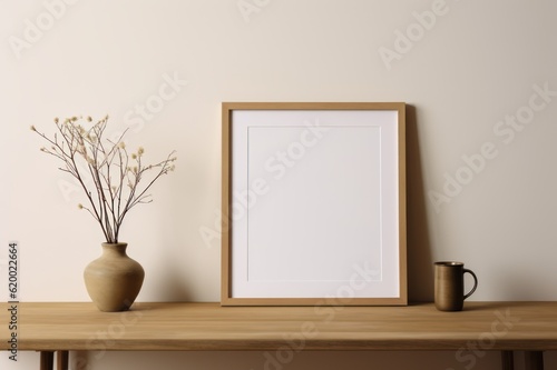 Mock up poster frame in interior background, Generative AI