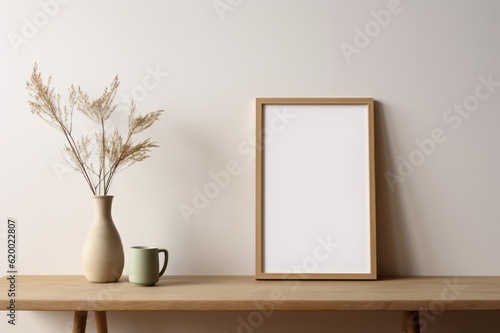 Mock up poster frame in interior background, Generative AI