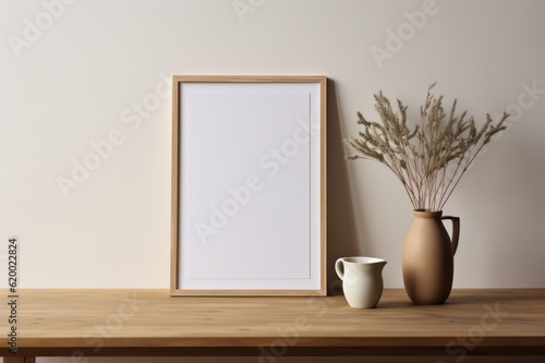 Mock up poster frame in interior background, Generative AI