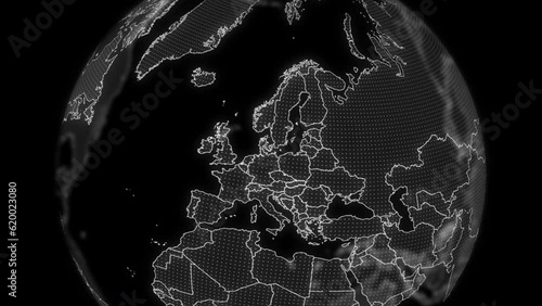 Slovakia Country alpha for editing Data analysis Technology Globe rotating, Cinematic video showcases digital globe rotating, zooming in on Slovakia country alpha for editing template photo