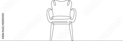 Armchair. Chair. Comfortable chair. Furniture. Interior. Linear.One continuous line drawn isolated, white background.
