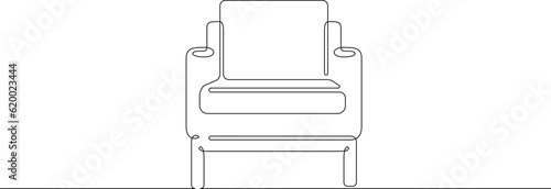 Armchair. Chair. Comfortable chair. Furniture. Interior. Linear.One continuous line drawn isolated, white background.