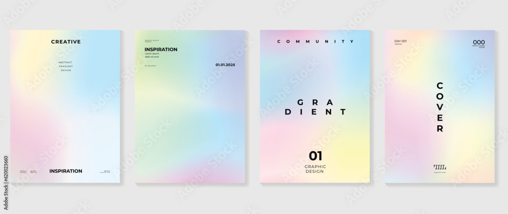 Fototapeta premium Idol lover posters set. Cute gradient holographic background vector with pastel colors, gradient mesh. Y2k trendy wallpaper design for social media, cards, banner, flyer, brochure.