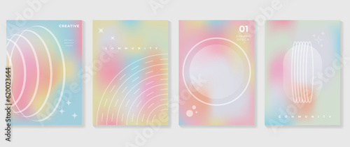 Idol lover posters set. Cute gradient holographic background vector with pastel color, circles shapes, stars, sparkles. Y2k trendy wallpaper design for social media, cards, banner, flyer, brochure.