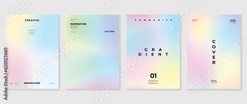 Idol lover posters set. Cute gradient holographic background vector with pastel colors, gradient mesh. Y2k trendy wallpaper design for social media, cards, banner, flyer, brochure.