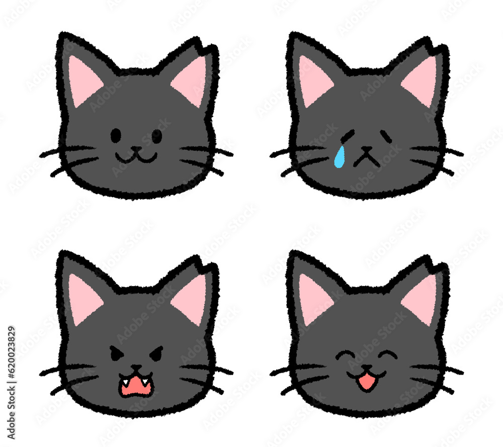 耳カットされた雌の黒猫の表情セット 耳カットされた雌の黒猫の表情セット