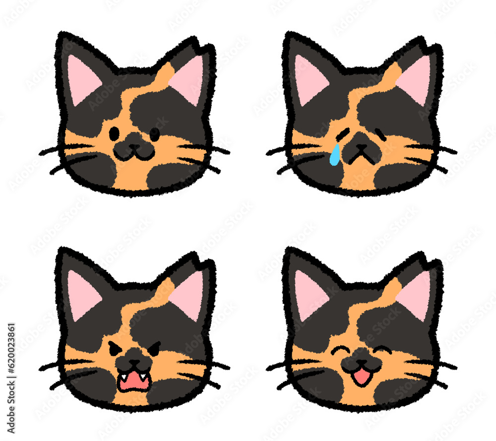 Obraz premium 耳カットされた雌のサビ猫の表情セット