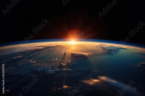Foto Inspiring view of sunrise as seen from Earth's orbit in space