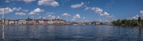 Panorama of the bay Strömmen, the old town Gamla Stan, a sunny summer day in Stockholm