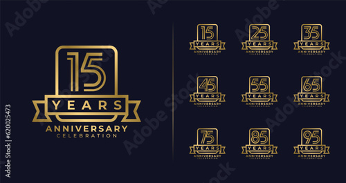 Set of anniversary logo with premium concept. 15, 25, 35, 45, 55, 65, 75, 85, 95, birthday symbol collections