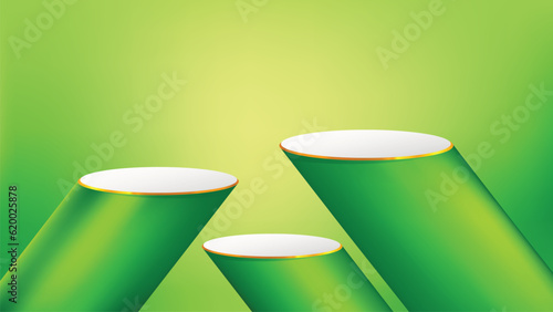 Vector podium mockup for product presentation decorated with green bamboo illustration