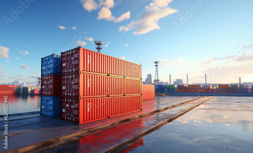 cargo shipping container working at sea port logistic busi. AI Generative.