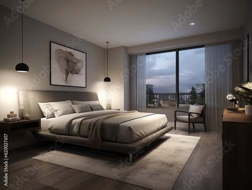 Interior design concept of luxury condo bedroom. AI Generative. © Gassenee