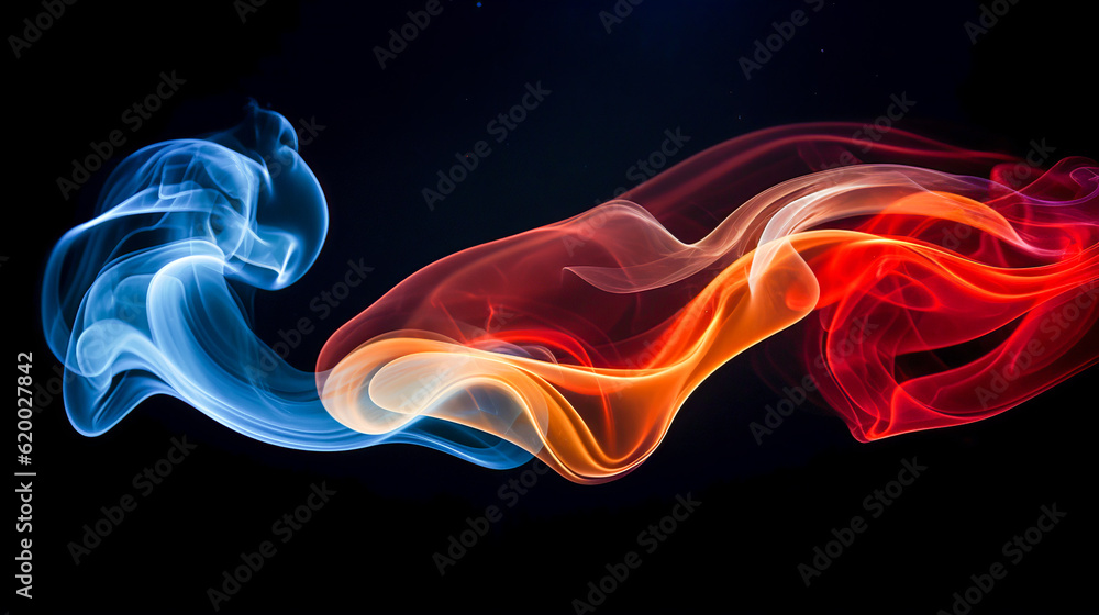 Singular intricately flowing colored smoke stream against background Singular intricately flowing colored smoke stream against background