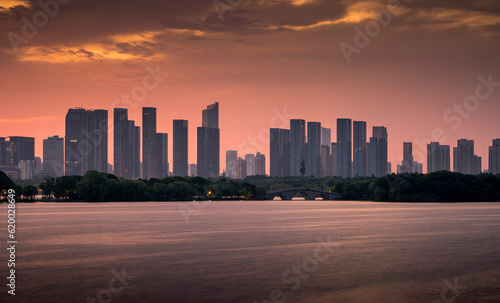 Nice big city sunrise in Wuxi  China