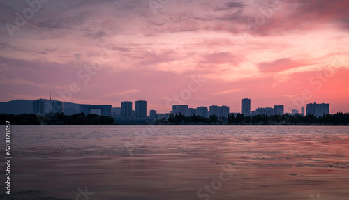 Nice big city sunrise in Wuxi, China