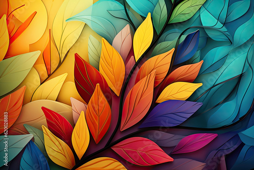 Abstract plant with leaves in different colors. generative ai © VertigoAI