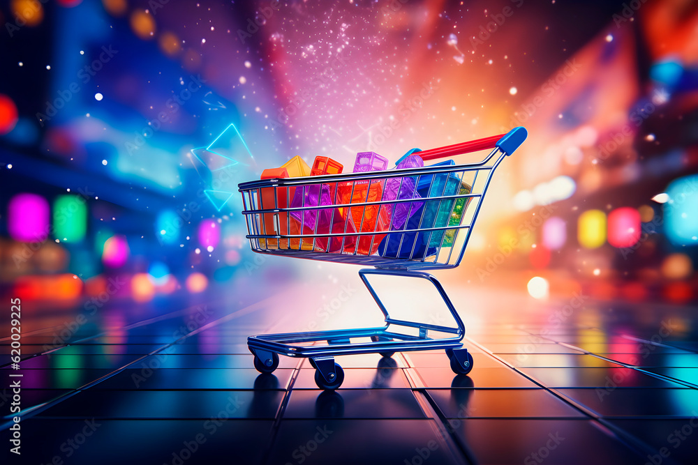 Shopping concept with a vibrant colorful shopping. AI Generative.