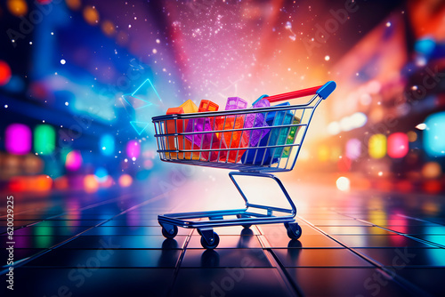 Shopping concept with a vibrant colorful shopping. AI Generative.