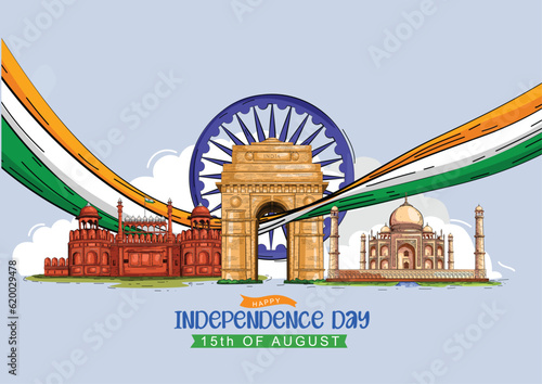Happy Independence Day of India. monument and Landmark. abstract vector illustration graphic design.