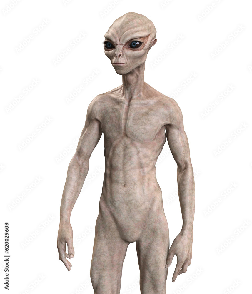 Grey alien on transparent background, 3d render Grey alien on transparent background, 3d render