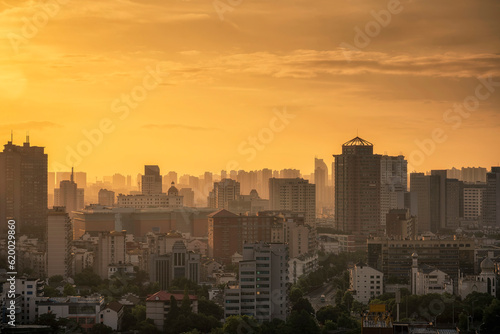 Sunrise in a modern city in China