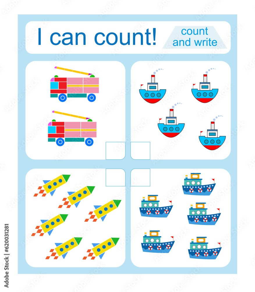 Obraz premium Math activity for kids. I can count. Vector illustration.