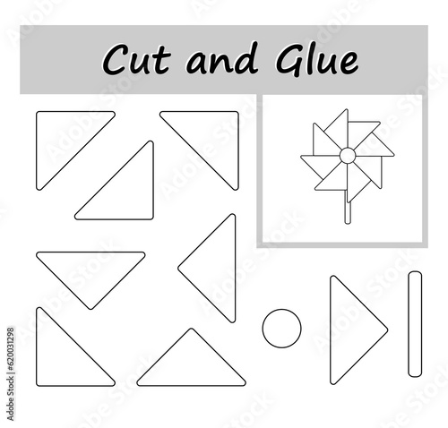 DIY worksheet. Color, cut parts of the image and glue on the paper. Vector illustration of pinwheel.
