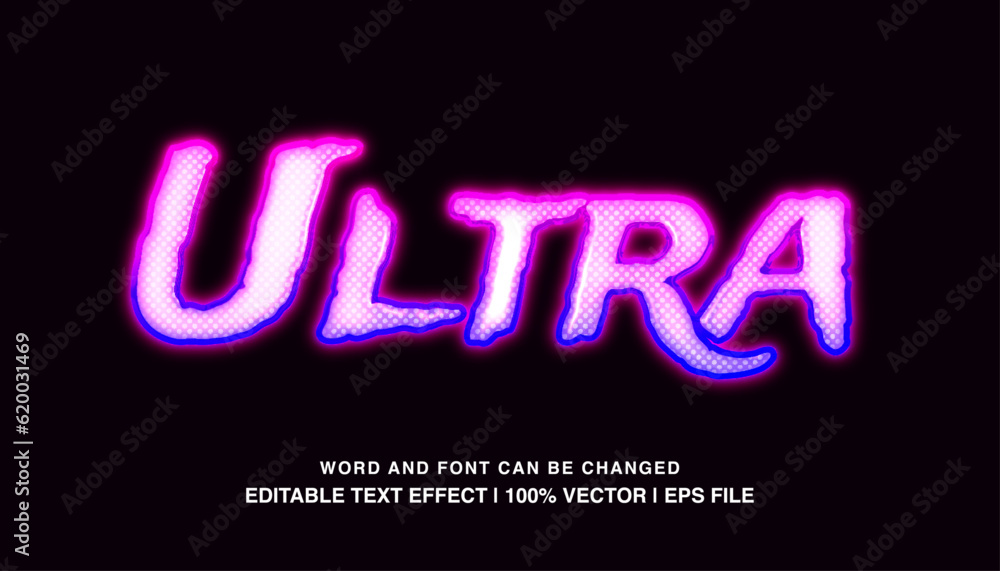 Virtual editable text effect, purple neon light futuristic retro style, premium vector template