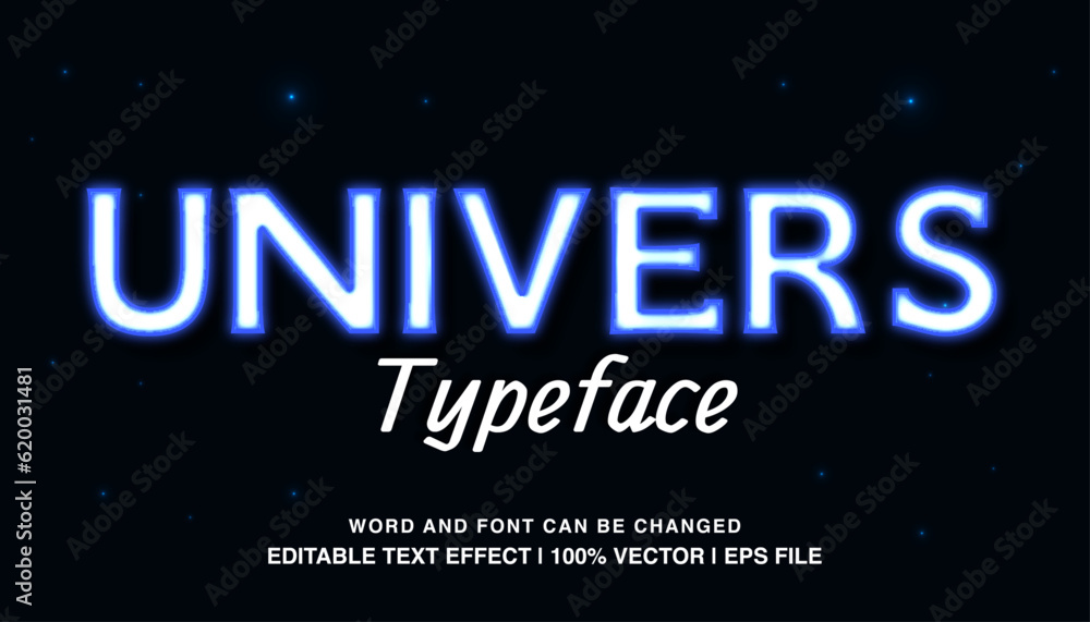 Universe editable text effect, blue neon light futuristic retro style typeface, premium vector template