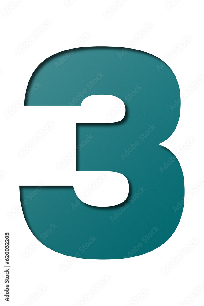 number cut paper 3 green isolated on transparent background number cut paper 3 green isolated on transparent background