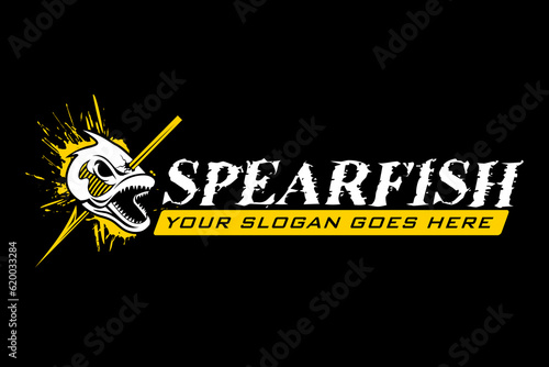 fishing logo spears fish skull skeleton vector illustration